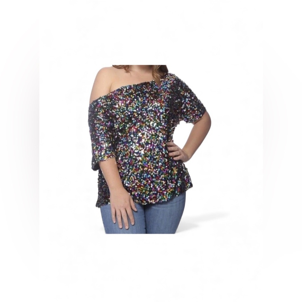 NWT Anna-Kaci Off-Shoulder Multicolor Sequin Blouse. Size XL. Holiday Party!
